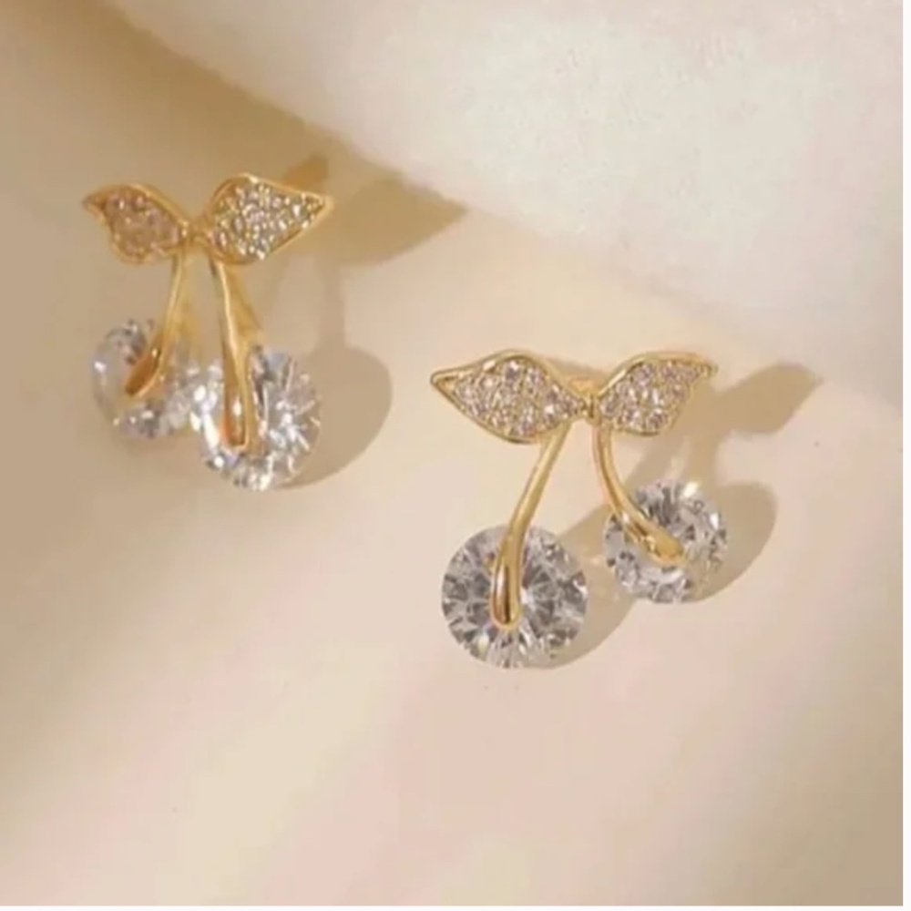✨ FREE Cherry Fruit Rhinestone Shine Peasant Minimal Modern Boho Earrings